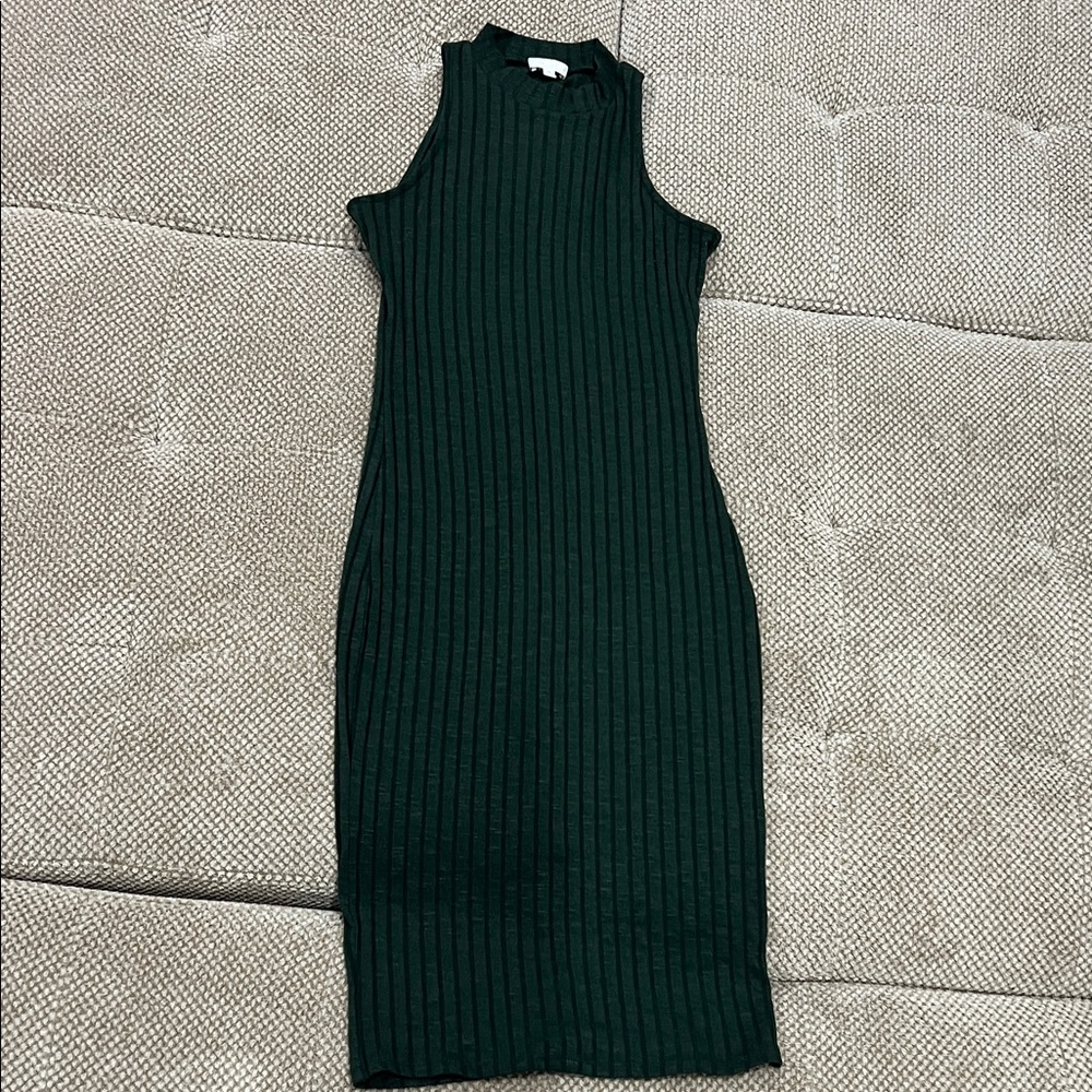 love, Fire Dark Green Ribbed Midi Dress
